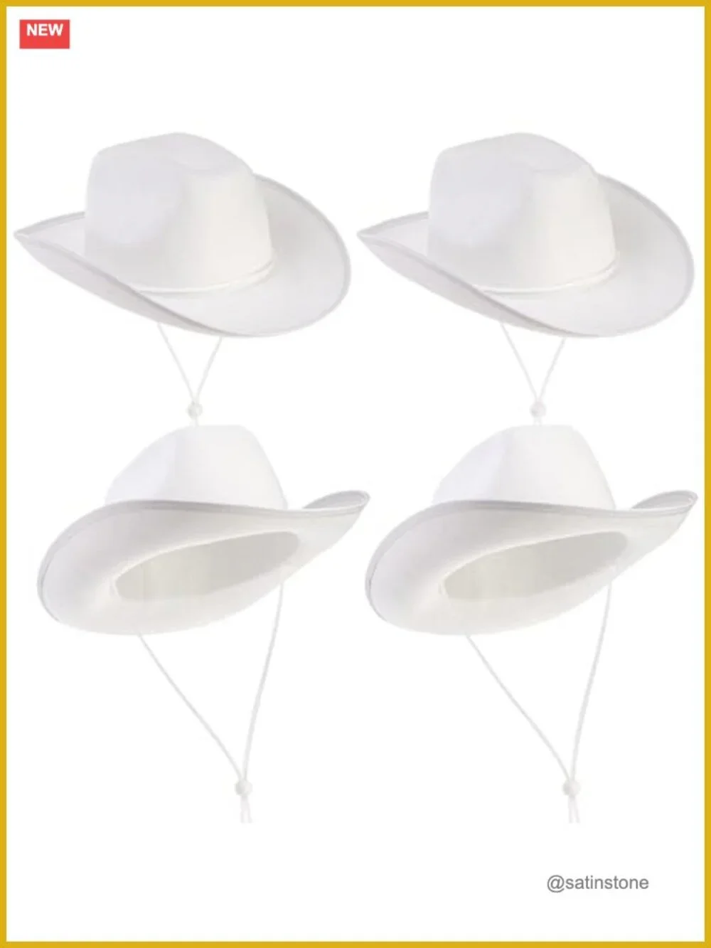 4 Pack White Cowboy Hats with Adjustable Drawstring for Costume Party Outdoor